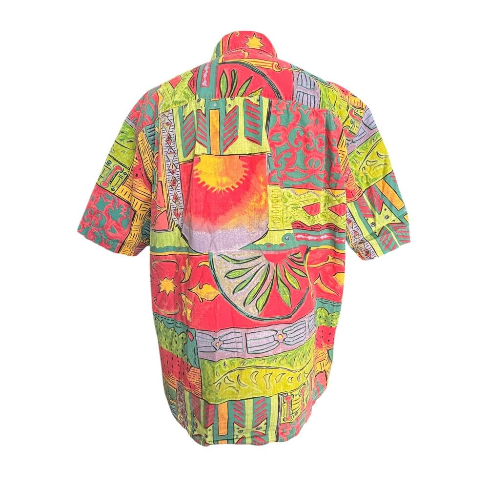 Vintage The Territory Ahead Abstract Tropical Patchwork Print Shirt Resort Top - Picture 5 of 9